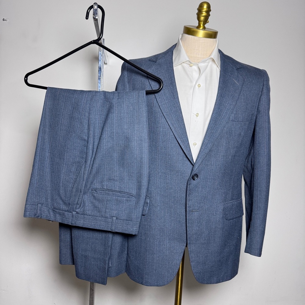 John Alexander Suit Mens 40R 36x28 Blue Pinstripe Vintage 2-Button Made in USA